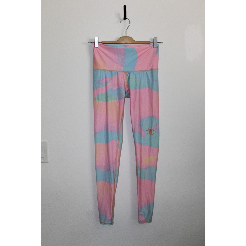 Teeki Women's Pink Pastel Watercolor Moon Phase Celestial Yoga Leggings Small